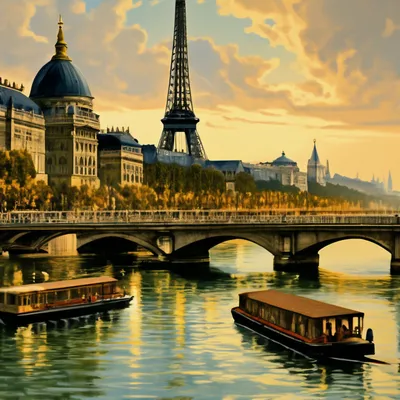 Фотообои Река Сена на фоне Эйфелевой башни. Париж. Франция