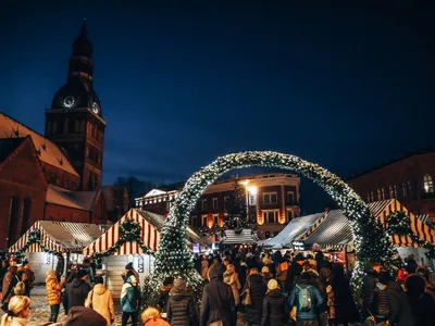 People Enjoy Christmas Market in Riga Editorial Image - Image of lights,  brick: 59754825