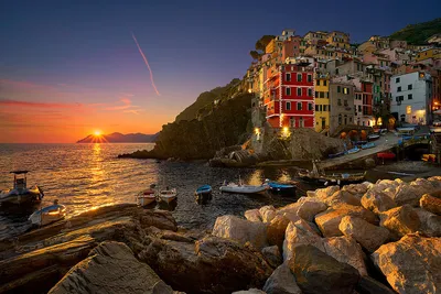 Riomaggiore of Cinque Terre, Italy. The first of five villages on Italy's  Western coastline. There's a beautiful hike along a built pathway  stretching across all 5 villages. Make sure to plan on