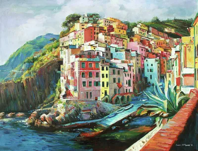 Scenic view of the small village of Riomaggiore Cinque Terre in Italy  against dramatic sky at sunset 15190566 Stock Photo at Vecteezy