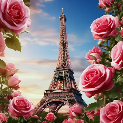 Эйфелева башня на фоне роз» — создано в Шедевруме