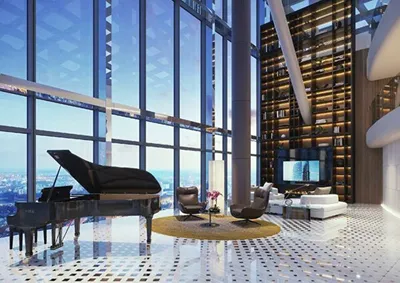 Квартира 64 кв. м в Истре: минималистичный интерьер с винтажными люстрами и  панорамным видом