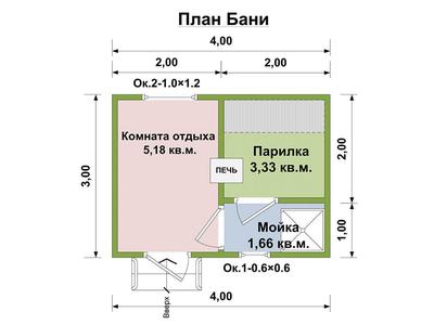 Баня 3 на 4 из бруса под ключ в Москве, цена проекта бани 3х4