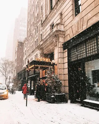 Картинка Нью-Йорк США Manhatt зимние улице снеге Здания Города