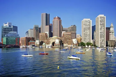 Фотография Бостон США мегаполиса Небо Сверху Небоскребы Здания