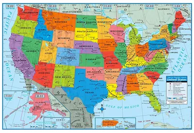 Карта США и Канады большая детальная политическая и красочные указатели  карты Иллюстрация вектора - иллюстрации насчитывающей нация, земля: 77322347
