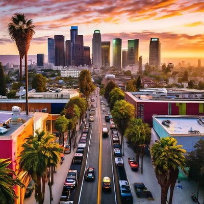 Обои Города Лос-Анджелес (США), обои для рабочего стола, фотографии города,  лос-анджелес , сша, дорога, дома, лос-анжелес, небоскребы Обои для рабочего  стола, скачать обои картинки заставки на рабочий стол.