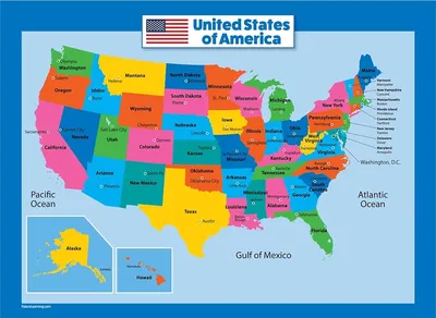 Amazon.com : USA Map for Kids - Laminated - United States Wall Chart Map  (18 x 24) : Office Products