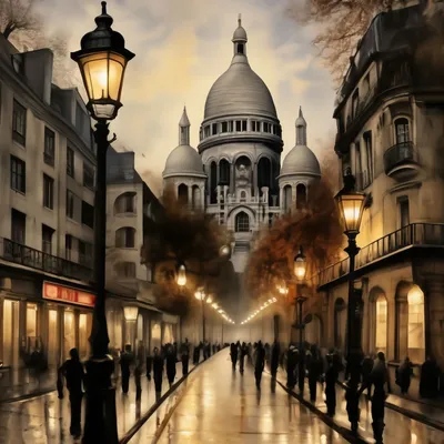 Старый Париж около St Denis Иллюстрация вектора - иллюстрации насчитывающей  гулять, светильник: 33670458