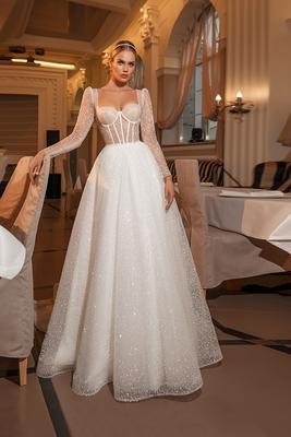 Нежное свадебное платье с открытой спиной артикул 202825 цвет бежевый👗  напрокат 8 000 ₽ ⭐ купить 40 000 ₽ в Челябинске
