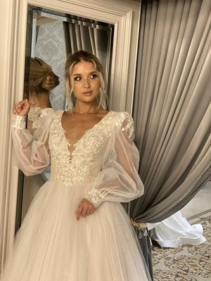Шикарное свадебное платье с вышивкой артикул 202332 цвет белый👗 напрокат  12 500 ₽ ⭐ купить 110 000 ₽ в Челябинске