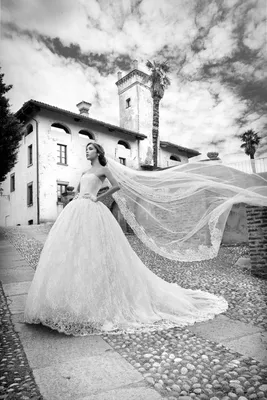 Свадебное платье № 10028 из Тюли и Кружева с Длинными рукавами закрытым  иллюзорным верхом с V-образным вырезом в A-силуэте | Bridal Space