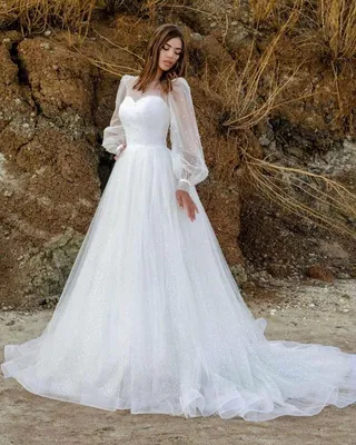 Lakshmigown пышное свадебное платье с длинным рукавом 2021, женские пляжные свадебные  платья принцессы, кружевное платье с открытой спиной в стиле бохо |  AliExpress