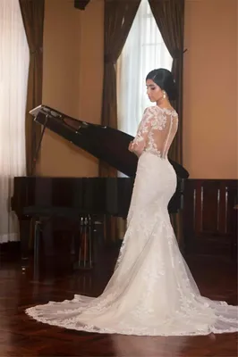 Романтические свадебные платья с V-образным вырезом и длинным рукавом,  сексуальное кружевное иллюзионное испанское свадебное платье для невесты  без спинки | AliExpress