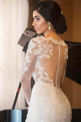 Романтические свадебные платья с V-образным вырезом и длинным рукавом,  сексуальное кружевное иллюзионное испанское свадебное платье для невесты  без спинки | AliExpress