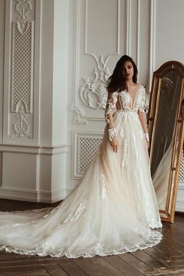 Свадебное платье с открытой спиной артикул 209673 цвет белый👗 напрокат 9  000 ₽ ⭐ купить 40 000 ₽ в Красноярске