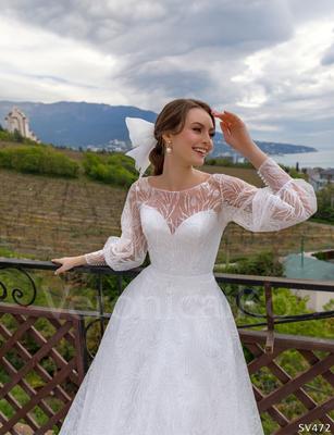 Свадебное платье с пышной юбкой с принтом и топом расшитым цветами артикул  103607 цвет белый👗 напрокат 13 000 ₽ ⭐ купить 132 000 ₽ в Новосибирске