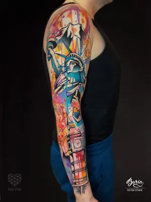 Татуировка мужская реализм на руке статуя свободы, мост - мастер Анастасия  Юсупова 5677 | Art of Pain