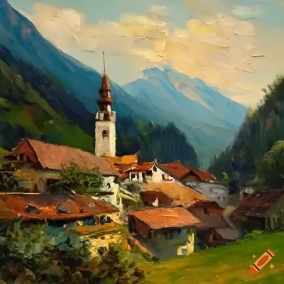 Impressionist oil painting of dorf tirol village in north italy on Craiyon