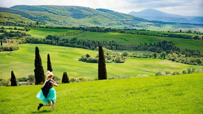 Фотография Тоскана Италия Природа Поля Небо Холмы Пейзаж Рассветы и
