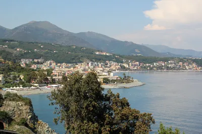 Italy, Liguria, Varazze, the beach and Santa Caterina church Stock Photo -  Alamy