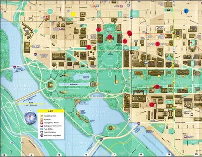 Большая детальная карта туристических объектов Вашингтона. Вашингтон – все  достопримечательности на карте | Auto-Maps.com | Карты всех стран мира