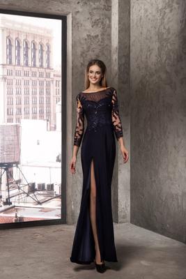 Длинное чёрное вечернее платье с разрезом купить в Москве
