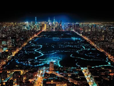 Купить картину на холсте \"Стеклянные небоскребы освещают вечерний Нью-Йорк\"  с доставкой недорого | Интернет-магазин \"АртПостер\"