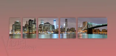 Картина маслом \"Нью-Йорк. Вечерний вид на Бруклинский мост и пролив  Ист-Ривер\" 60x90 JR220304 купить в Москве