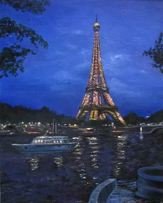 Обои на рабочий стол Вечерний Париж,Эйфелевая башня ,река, обои для  рабочего стола, скачать обои, обои бесплатно