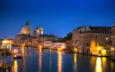Картинка Венеция ночью, Венеция, Италия, Гранд-канал, Собор HD фото, обои  для рабочего стола