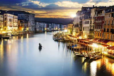 Гранд-канал в Венеции, Италия на закате стоковое фото ©Iakov 14167681