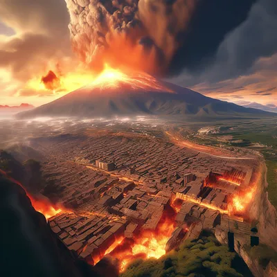 Вулкан Везувий извергающий лаву, …» — создано в Шедевруме