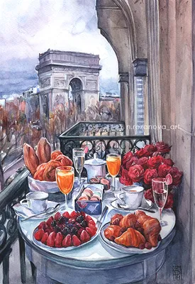 Ранний завтрак в кафе в Париже. …» — создано в Шедевруме