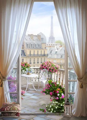 Завтрак на балконе в Париже с …» — создано в Шедевруме