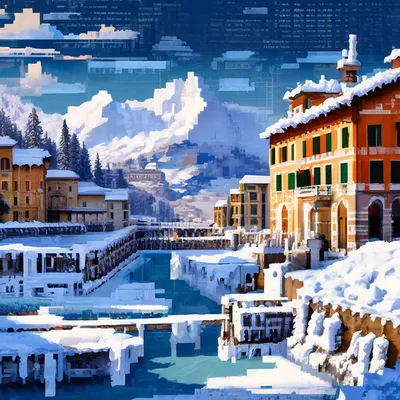 Картинки Италия Lago di Sauris ели гора Зима Природа Озеро снеге