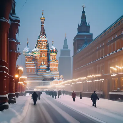 Скачать обои снег, зима, москва, кремль, красная площадь разрешение  1440x900 #42427