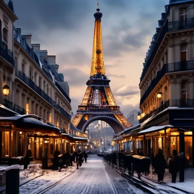 Снежный зимний Париж, эстетично, …» — создано в Шедевруме