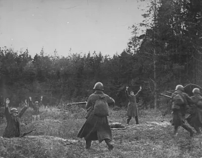 Немцы сдаются в плен советским солдатам — военное фото